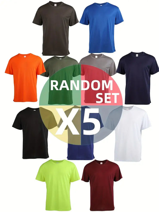 Tricouri Barbatesti  cu uscare rapidă, activ ușor elastic / Set De 5 Random